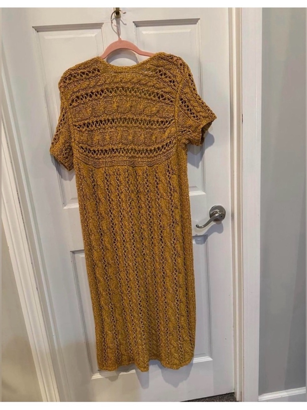 NWOT Free People Luxe Parker Golden Honey Yellow Open Crochet Duster Cardigan L - Picture 5 of 6
